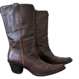 Franco Sarto Brown Leather Cowboy Boots